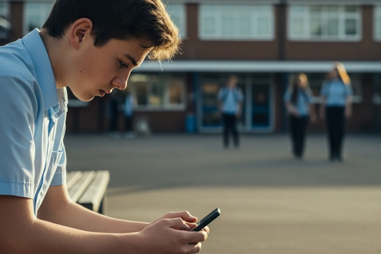 Adolescente mirando la pantalla de un teléfono móvil con expresión preocupada