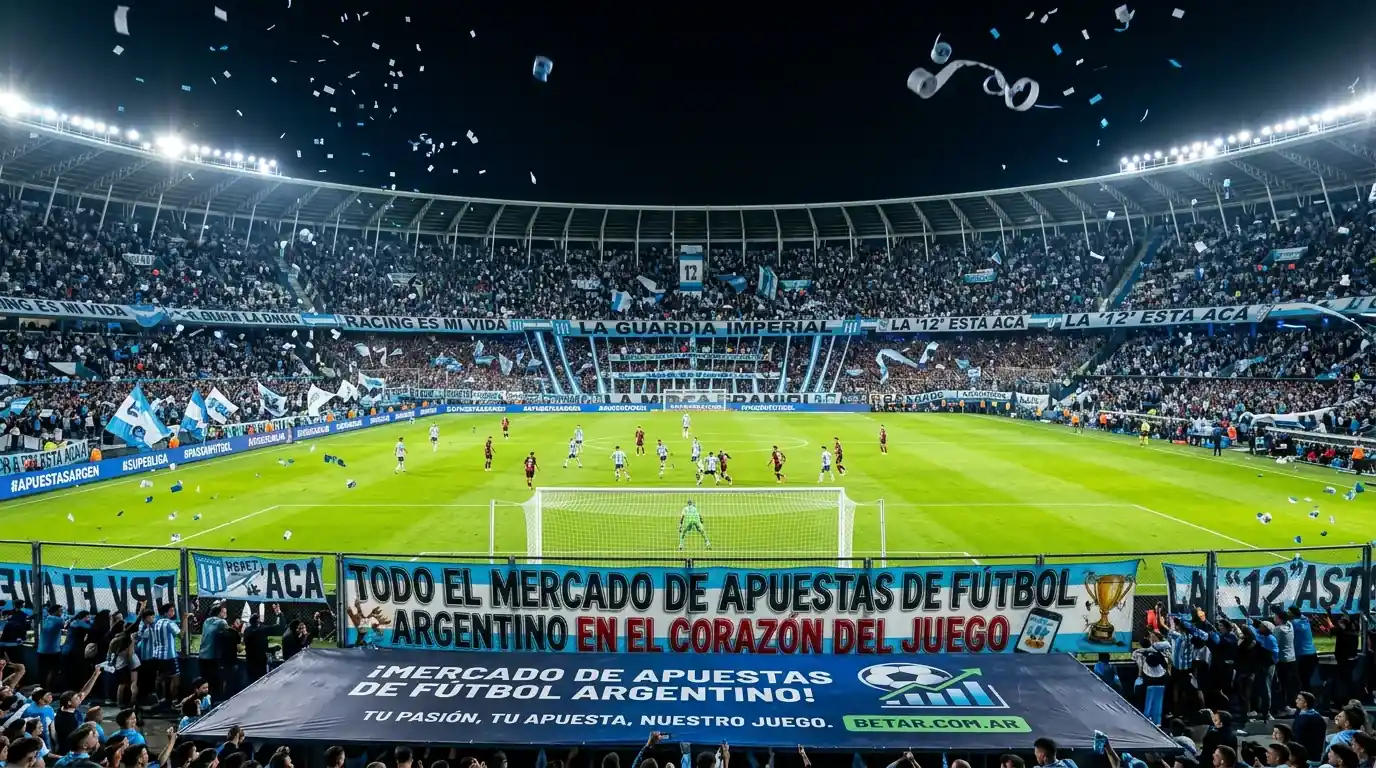Estadio de fútbol argentino con aficionados durante un partido de la Liga Profesional